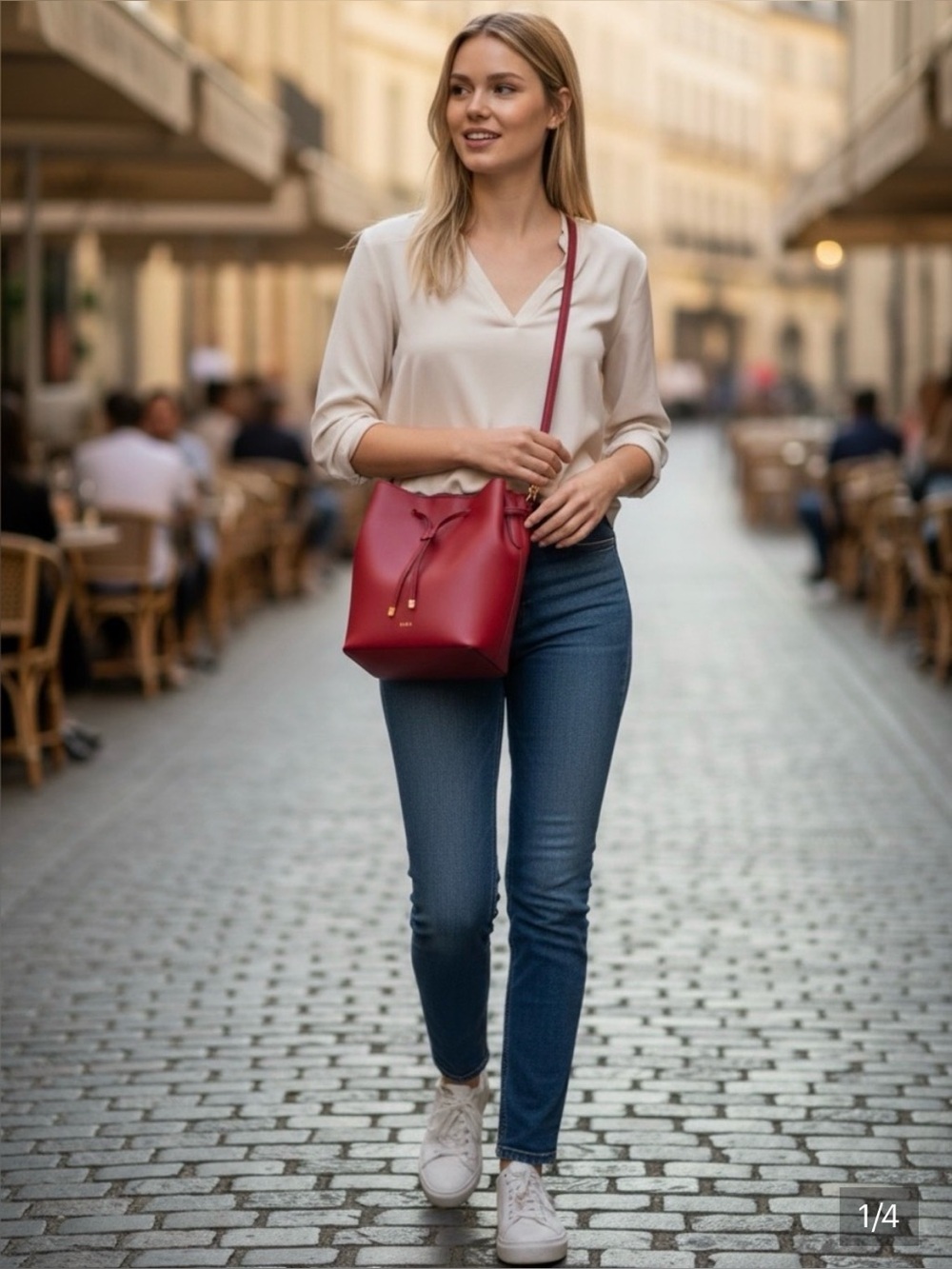 Lauren Ralph Lauren Wine Burgundy Leather Drawstring Crossbody